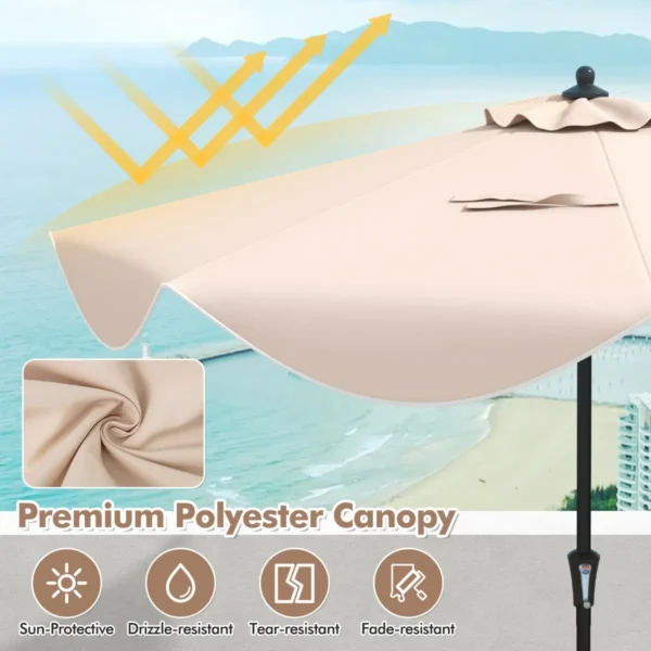 280 cm terras parasol met zwengel kanteling met drukknop marktparasol met dubbele luifel robuust buitenparasol beige 3