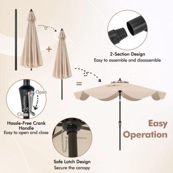280 cm terras parasol met zwengel kanteling met drukknop marktparasol met dubbele luifel robuust buitenparasol beige 6