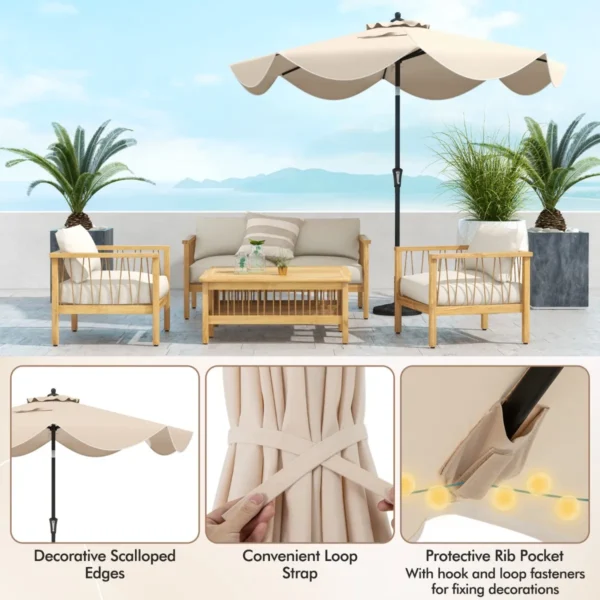 280 cm terras parasol met zwengel kanteling met drukknop marktparasol met dubbele luifel robuust buitenparasol beige 7