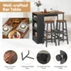 3 delige bartafelset met 3 opbergplanken en 2 krukken ruimtebesparende keukentafelset stevig metalen frame bruin + zwart 6