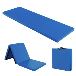 3 delige opvouwbare oefenmat antislip gymnastiekmat lichtgewicht draagbaar met 2 handgrepen 3 zijdig klittenband blauw 1