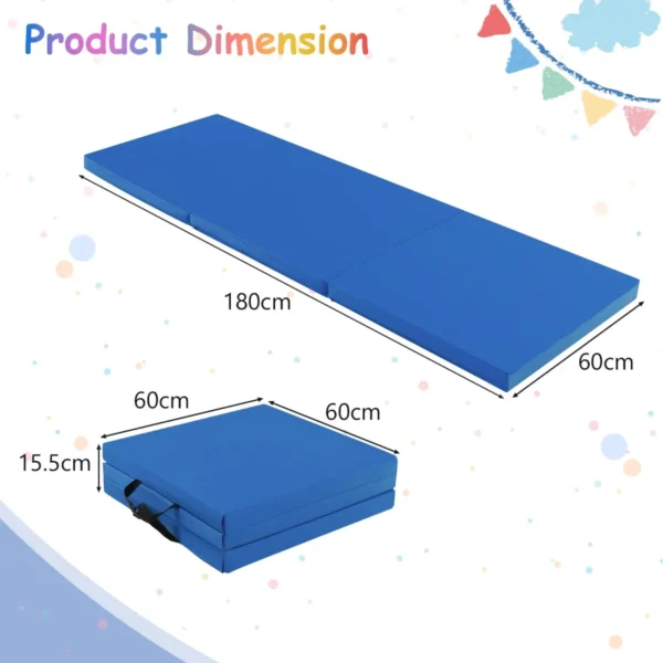 3 delige opvouwbare oefenmat antislip gymnastiekmat lichtgewicht draagbaar met 2 handgrepen 3 zijdig klittenband blauw 2