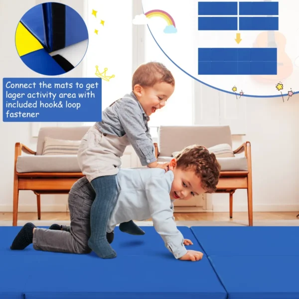 3 delige opvouwbare oefenmat antislip gymnastiekmat lichtgewicht draagbaar met 2 handgrepen 3 zijdig klittenband blauw 4