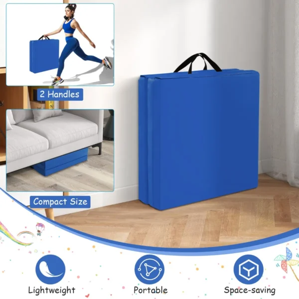 3 delige opvouwbare oefenmat antislip gymnastiekmat lichtgewicht draagbaar met 2 handgrepen 3 zijdig klittenband blauw 5