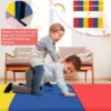 3 delige opvouwbare oefenmat antislip gymnastiekmat lichtgewicht draagbaar met 2 handgrepen 3 zijdig klittenband geel+blauw+rood 3