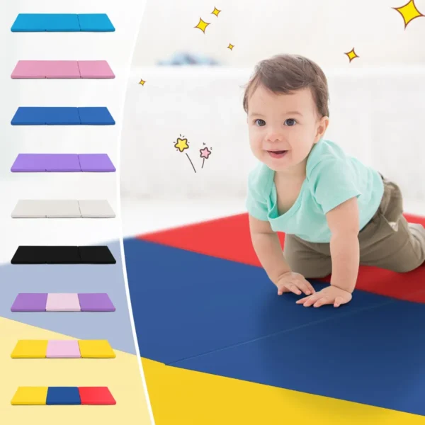 3 delige opvouwbare oefenmat antislip gymnastiekmat lichtgewicht draagbaar met 2 handgrepen 3 zijdig klittenband geel+blauw+rood 7