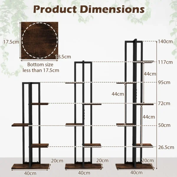 3 delige plantenstandaardset 4+5+6 lagen binnenplantenplanken bloemenhoekplanken met anti kantelvoorzieningen bruin 2