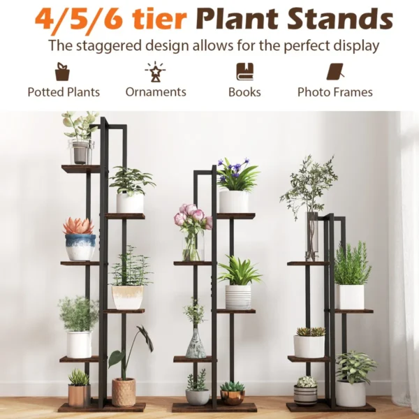 3 delige plantenstandaardset 4+5+6 lagen binnenplantenplanken bloemenhoekplanken met anti kantelvoorzieningen bruin 3