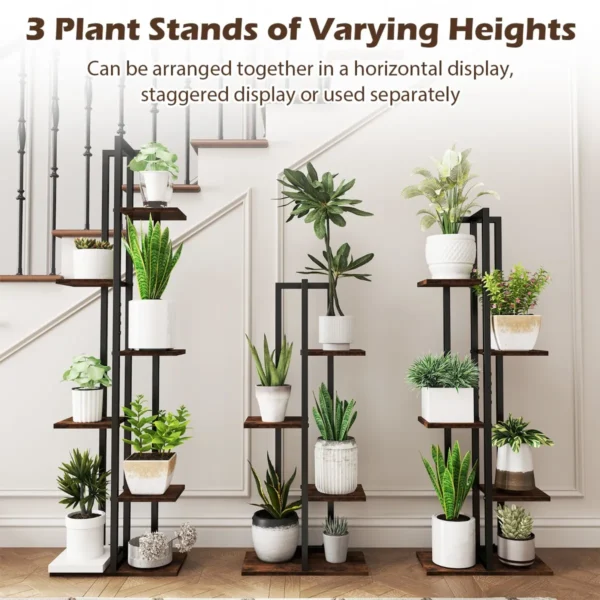 3 delige plantenstandaardset 4+5+6 lagen binnenplantenplanken bloemenhoekplanken met anti kantelvoorzieningen bruin 5