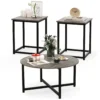 3 delige salontafelset ronde salontafel en 2 vierkante bijzettafels met stevig metalen frame 3 moderne salontafels grijs 1