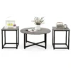 3 delige salontafelset ronde salontafel en 2 vierkante bijzettafels met stevig metalen frame 3 moderne salontafels grijs 2