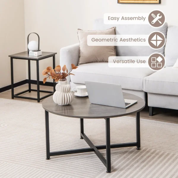 3 delige salontafelset ronde salontafel en 2 vierkante bijzettafels met stevig metalen frame 3 moderne salontafels grijs 5