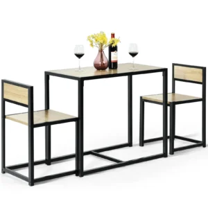 3 delige tafel groep dining groep bartafel set keukentafel eettafel tafel + 2 stoelen naturel 1
