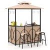 3 delige terrasbarset grillpaviljoen en 2 barkrukken met bartafel van gehard glas metalen planken en glashouder bruin 1