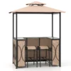 3 delige terrasbarset grillpaviljoen en 2 barkrukken met bartafel van gehard glas metalen planken en glashouder bruin 2