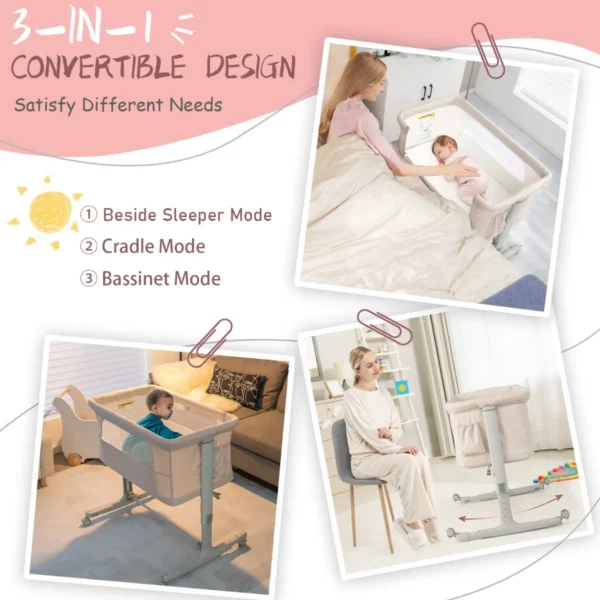 3 in 1 baby wiegje met 5 standen verstelbare hoogte 10° kanteling draagbaar wiegje voor baby & kind beige 3