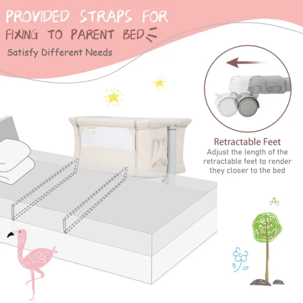 3 in 1 baby wiegje met 5 standen verstelbare hoogte 10° kanteling draagbaar wiegje voor baby & kind beige 7