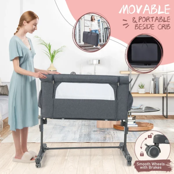 3 in 1 baby wiegje met 5 standen verstelbare hoogte 10° kanteling draagbaar wiegje voor baby & kind grijs 6