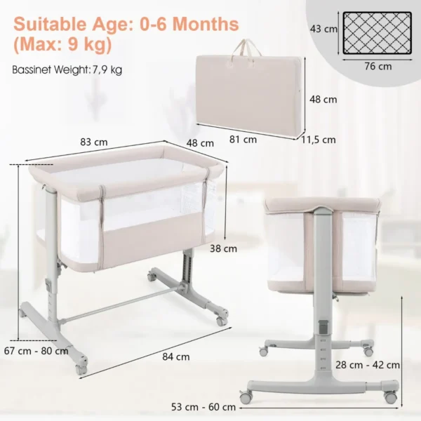 3 in 1 babybedje & babywiegje & kinderbedje met matraswiegje met draagtas wieg beige 2