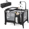 3 in 1 box voor baby's van 0 tot 3 jaar afneembare luiertafel matras muziekdoosje opbergtas met vergrendelbare wielen en draagtas 1
