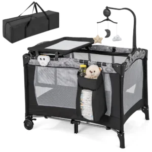 3 in 1 box voor baby's van 0 tot 3 jaar afneembare luiertafel matras muziekdoosje opbergtas met vergrendelbare wielen en draagtas 1