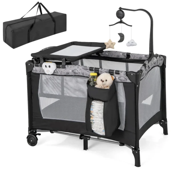 3 in 1 box voor baby's van 0 tot 3 jaar afneembare luiertafel matras muziekdoosje opbergtas met vergrendelbare wielen en draagtas 1