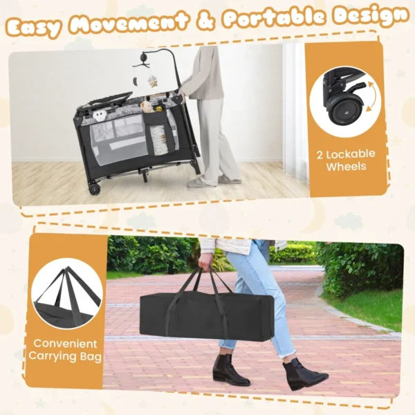 3 in 1 box voor baby's van 0 tot 3 jaar afneembare luiertafel matras muziekdoosje opbergtas met vergrendelbare wielen en draagtas 6