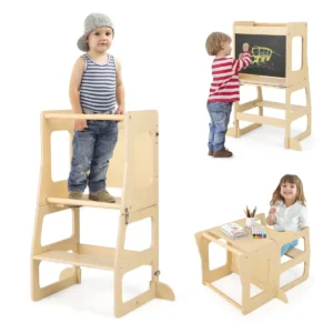 3 in 1 converteerbare en opvouwbare opstap voor kinderen montessori opstap met schoolbord tafel en kruk voor badkamer en aanrecht 1