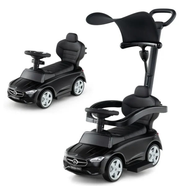 3 in 1 duwauto voor kinderen gelicenseerde mercedes benz speelgoedauto met verstelbare kap en stuurstang schuifauto met geluid zwart 1