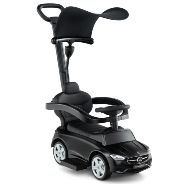 3 in 1 duwauto voor kinderen gelicenseerde mercedes benz speelgoedauto met verstelbare kap en stuurstang schuifauto met geluid zwart 2