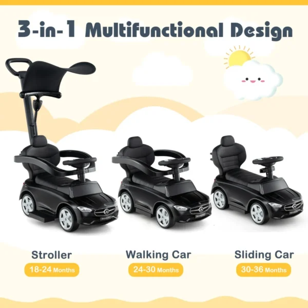 3 in 1 duwauto voor kinderen gelicenseerde mercedes benz speelgoedauto met verstelbare kap en stuurstang schuifauto met geluid zwart 4