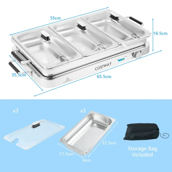 3 in 1 elektrische warmhoudplaat voedselverwarmer warmtecontainer met tot 150 °c 450 w 9 l buffetwarmer zilver 3