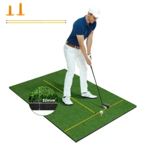 3 in 1 golftrainingsmat kunstgrastrainingsmat met 2 golfspikes 2 uitlijnstangen en 6 voorgeboorde gaten voor spikes 152 cm x 92 cm 1