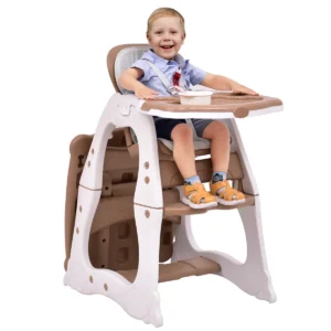 3 in 1 hoge kinder stoel converteerbare peuter tafel en stoelset met verstelbare rugleuning en 5 punten veiligheidsgordel bruin 1