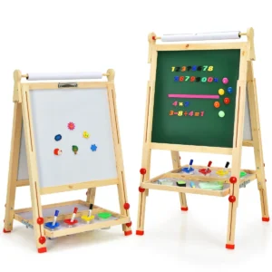 3 in 1 houten kinderezel met whiteboard krijtbord en tekenpapier 1
