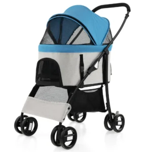 3 in 1 huisdierwagen met verwijderbare drager opvouwbare transportwagen voor honden & katten 4 wiel reiswagen blauw 1