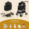 3 in 1 huisdierwagen met verwijderbare drager opvouwbare transportwagen voor honden & katten 4 wiel reiswagen zwart 3