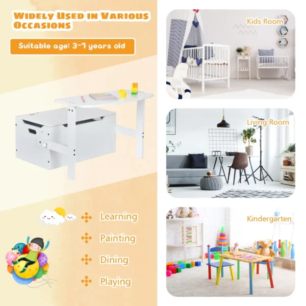 3 in 1 kinderen activiteitentafel set met bureau & bankje & opbergdoos voor kleuterschool kinderkamer woonkamer wit 7
