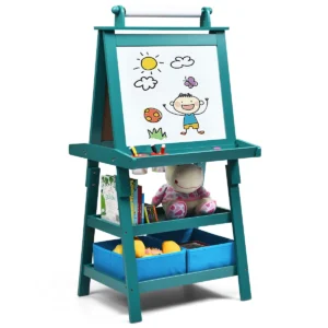 3 in 1 kinderezel kinderbord dubbelzijdig whiteboard & krijtbord & tekenpapier 59 x 50 x 117 cm blauw 1