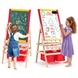 3 in 1 kinderezel kinderschoolbord dubbelzijdig whiteboard en schoolbord 52,5x51,5x106,5 cm 1