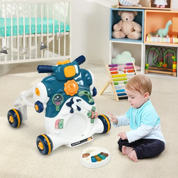 3 in 1 loopstoeltje met licht & muziek kinderwagen met speelbord donkerblauw 1
