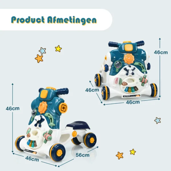 3 in 1 loopstoeltje met licht & muziek kinderwagen met speelbord donkerblauw 4