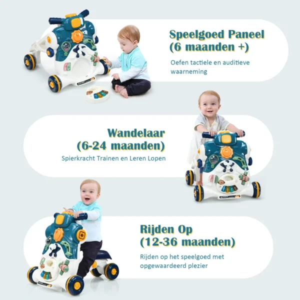 3 in 1 loopstoeltje met licht & muziek kinderwagen met speelbord donkerblauw 5