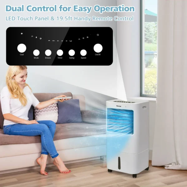 3 in 1 mobiele luchtkoeler met 2 koelaccu's airconditioning luchtreiniger airconditioner tank van 20 liter 7,5 uur timer 4 standen 7