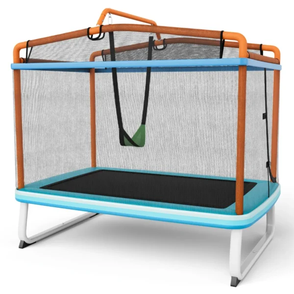 3 in 1 rechthoekige kindertrampoline voor buiten met schommel & horizontale rekstok tuintrampoline met veiligheidsnet 190 x 124 cm 2