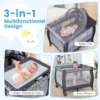 3 in 1 reisbedje draagbare opvouwbare box met luifel en muskietennet muziekbox geventileerde zijwanden matras en draagtas 3