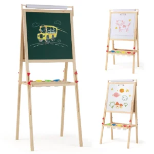 3 in 1 schoolbord voor kinderen dubbelzijdig kinderbord papierrol en 4 gekleurde bekers ezel staand bord voor kinderen 3+ 1