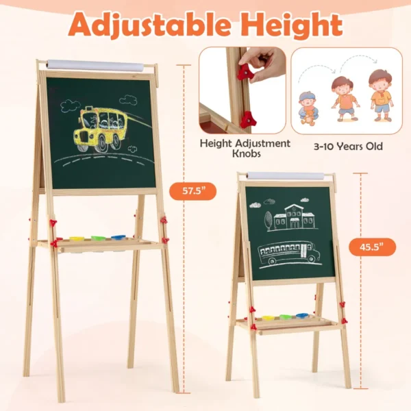 3 in 1 schoolbord voor kinderen dubbelzijdig kinderbord papierrol en 4 gekleurde bekers ezel staand bord voor kinderen 3+ 6