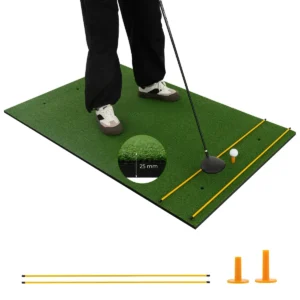 3 in 1 tee mat voor golf hoogwaardige tee mat met kunstgras 2 golf tees 2 alignment rods & 6 voorgeboorde tee holes 1