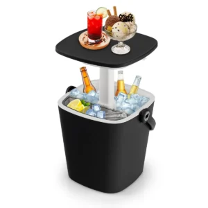 3 in 1 weerbestendige pp buiten ijsemmer met flesopener handvat 15l tuin eettafel met lift up deksel voor zwembaden terrassen zwart 1